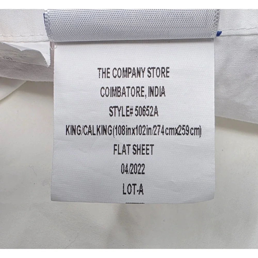 The Company Store White Cotton Percale Flat Sheet King Cal King 50652A OEKO-TEX